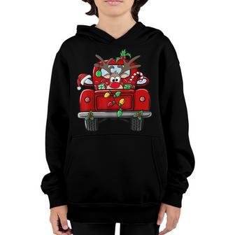 Funny Rudolph Reindeer On Red Truck Christmas Light Kids Youth Hoodie - Thegiftio UK