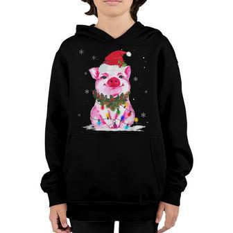 Funny Santa Pig Christmas Lights Pig Lover Christmas Kids Youth Hoodie - Thegiftio UK
