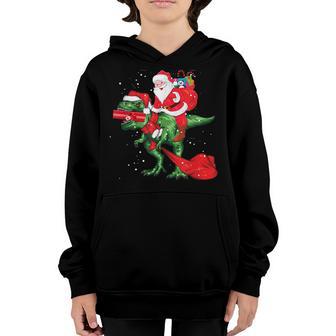 Funny Santa Riding Dinosaur Christmas For Boys Kids Girls Youth Hoodie - Thegiftio UK