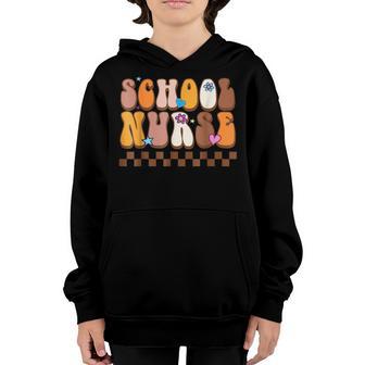 Funny School Nurse Retro Groovy Fall Season Thanksgiving Youth Hoodie - Thegiftio UK