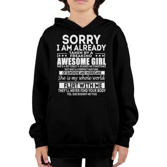 Funny Sorry I Am Already Taken By A Freaking Awesome Girl Youth Hoodie - Thegiftio UK