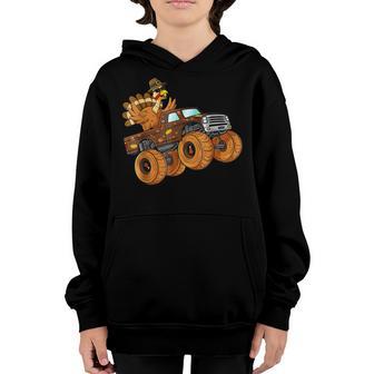 Funny Thanksgiving Cool Turkey Riding Monster Truck Boys Youth Hoodie - Thegiftio UK