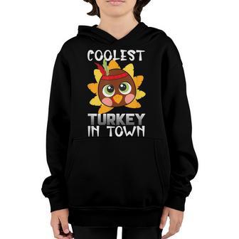 Funny Thanksgiving Day Boys Kids Girl Coolest Turkey In Town Youth Hoodie - Thegiftio UK