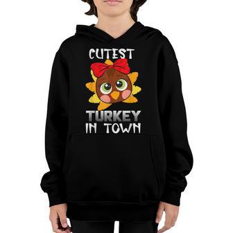 Funny Thanksgiving Day Boys Kids Girl Cutest Turkey In Town Youth Hoodie - Thegiftio UK