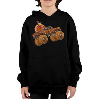 Funny Thanksgiving Turkey Day Riding Monster Truck Kids Boy Youth Hoodie - Thegiftio UK