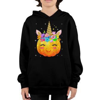 Funny Unicorn Pumpkin Halloween Gifts Cute Thanksgiving Girl V2 Youth Hoodie - Thegiftio UK