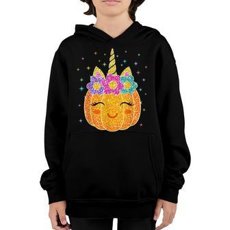 Funny Unicorn Pumpkin Halloween Gifts Cute Thanksgiving Girl Youth Hoodie - Thegiftio UK