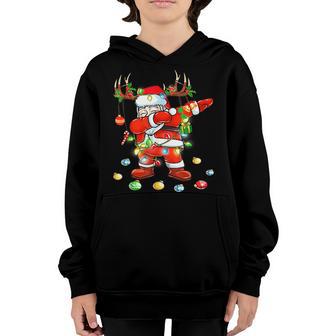 Funny Xmas Lights Dabbing Santa Reindeer Kids Boys Girls Youth Hoodie - Thegiftio UK