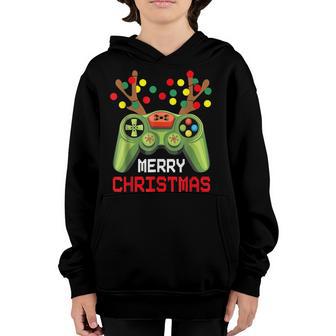 Gamer Christmas Video Game Controller Reindeer Gaming Pajama Youth Hoodie - Thegiftio UK