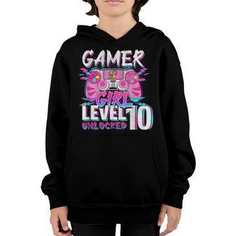 Gamer Girl Level 10 Unlocked Video Game 10Th Birthday Gifts Youth Hoodie - Thegiftio UK