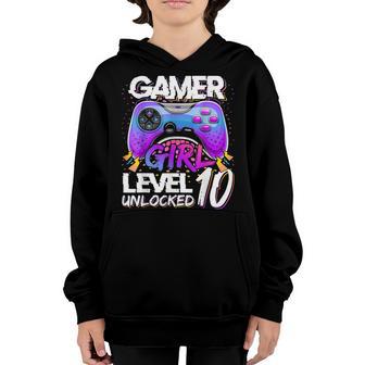 Gamer Girl Level 10 Unlocked Video Game Birthday Party Youth Hoodie - Thegiftio UK