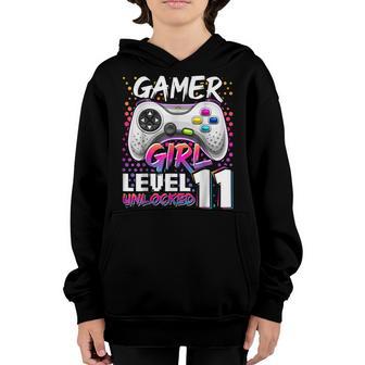 Gamer Girl Level 11 Unlocked Video Game 11Th Birthday Youth Hoodie - Thegiftio UK