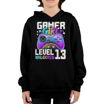 Gamer Girl Level 13 Unlocked Video Game Birthday Party Youth Hoodie - Thegiftio UK
