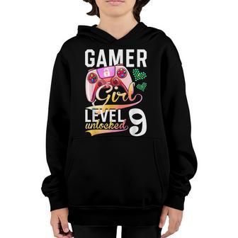 Gamer Girl Level 9 Unlocked Video Game 9Th Birthday V2 Youth Hoodie - Thegiftio UK