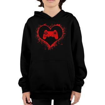 Gamer Heart Valentines Day Video Games Boys Kids Teens Gift V2 Youth Hoodie | Mazezy
