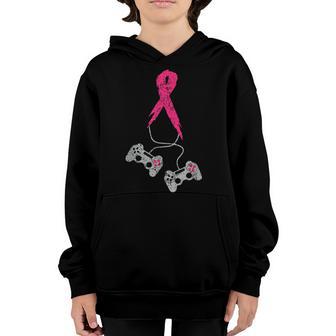 Gamer Pink Ribbon Breast Cancer Awareness Video Games Kids V2 Youth Hoodie - Thegiftio UK