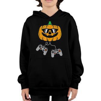 Gamer Pumpkin Halloween Costume Boys Men Kids Youth Ns Youth Hoodie - Thegiftio UK