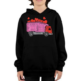 Garbage Truck Hearts Toddler Boys Valentines Day Valentine Youth Hoodie - Seseable