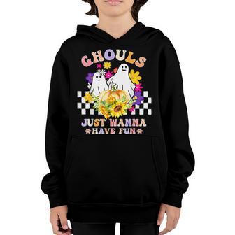 Ghouls Just Want To Have Fun Women Girls Floral Ghost Sketch Youth Hoodie - Thegiftio UK