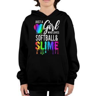 Girl Who Loves Softball And Slime V2 Youth Hoodie - Thegiftio UK