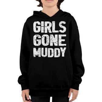 Girls Gone Muddy Funny Mudding Mud Run Retro Marathon Runner Youth Hoodie - Thegiftio UK