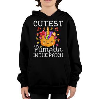 Girls Kids Unicorn Cutest Pumpkin In The Patch Halloween Youth Hoodie - Thegiftio UK