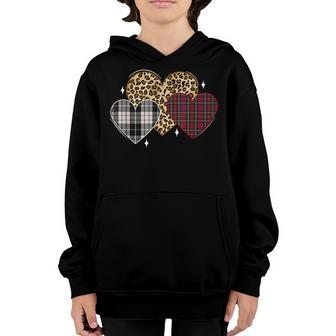 Girls Valentines Day Funny Hearts Love Leopard Plaid Youth Hoodie - Thegiftio UK