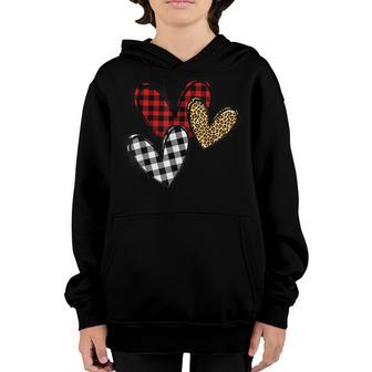 Girls Valentines Day Hearts Love Leopard Plaid Kids Youth Hoodie - Thegiftio UK