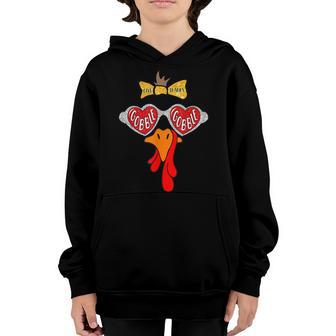 Gobble Gobble Thanksgiving Cute Turkey Bun Glasses Hat Girls Youth Hoodie - Thegiftio UK