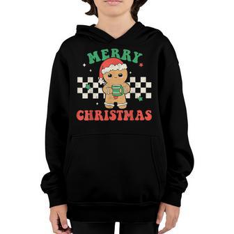 Groovy Merry Christmas Gingerbread Man Hippie Xmas Boy Girl V2 Youth Hoodie - Thegiftio UK