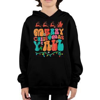 Groovy Merry Christmas Yall Retro Xmas Family Men Women Kids Youth Hoodie - Thegiftio UK