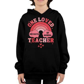 Groovy One Loved Teacher 100 Days Of School Valentines Day Youth Hoodie - Seseable