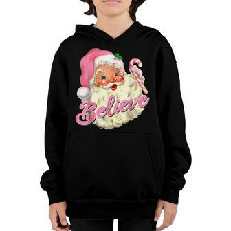 Groovy Vintage Pink Santa Claus Believe Christmas Women Kids Youth Hoodie - Thegiftio UK