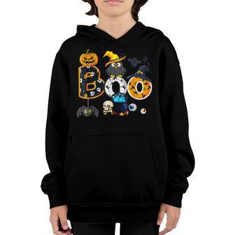 Halloween Boo Owl With Witch Hat Spiders Boys Girls Kids V4 Youth Hoodie - Thegiftio UK