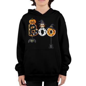 Halloween Boo Owl With Witch Hat Spiders Boys Girls Kids V5 Youth Hoodie - Thegiftio UK