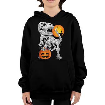 Halloween Boys Dinosaur Skeleton T Rex Scary Pumpkin Moon V4 Youth Hoodie - Thegiftio UK