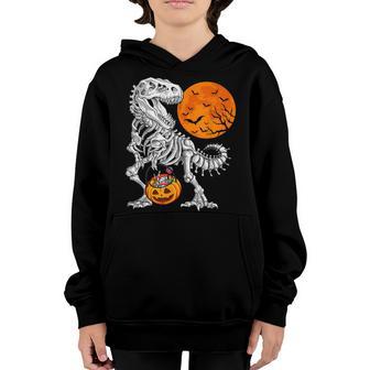 Halloween Boys Dinosaur Skeleton T Rex Scary Pumpkin Moon V5 Youth Hoodie - Thegiftio UK