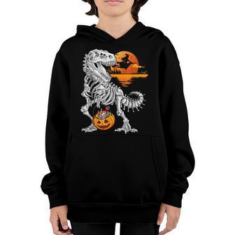 Halloween Boys Dinosaur Skeleton T Rex Scary Pumpkin Moon V6 Youth Hoodie - Thegiftio UK