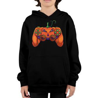 Halloween Gamer Pumpkin Controller Video Gamer Kids Boys V6 Youth Hoodie - Thegiftio UK