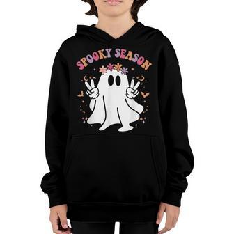 Halloween Retro Hippie Cute Ghost Spooky Season Women Kids Youth Hoodie - Thegiftio UK