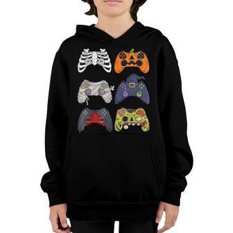 Halloween Skeleton Zombie Gaming Controllers Mummy Boys Kids V14 Youth Hoodie - Thegiftio UK