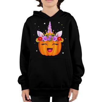 Halloween Thanksgiving Cute Unicorn Pumpkin Kids Girls Women V4 Youth Hoodie - Thegiftio UK