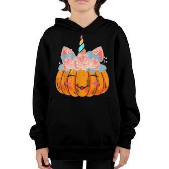 Halloween Thanksgiving Cute Unicorn Pumpkin Kids Girls Women V6 Youth Hoodie - Thegiftio UK
