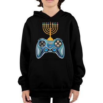 Hanukkah 2022 Video Game Controller Menorah Candles Boys Youth Hoodie - Thegiftio UK