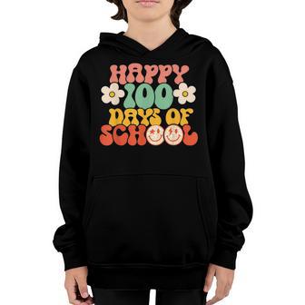 Happy 100 Days Of School 100 Days Smarter Groovy Retro Funny Youth Hoodie - Thegiftio UK