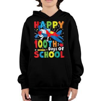 Happy 100 Days Of School Airplane Teacher Boys Kids Toddlers Youth Hoodie - Thegiftio UK