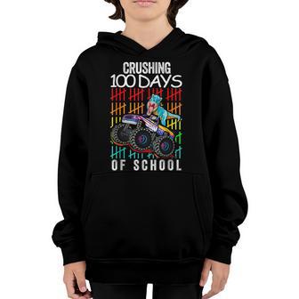 Happy 100 Days Of School Boys Dino Gift Monster Truck Youth Hoodie - Thegiftio UK