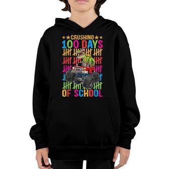 Happy 100 Days Of School Boys Dino Monster Truck Youth Hoodie - Thegiftio UK