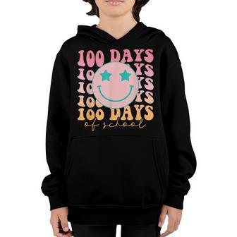 Happy 100 Days Of School Happy Smiling Face Retro Groovy Youth Hoodie - Thegiftio UK
