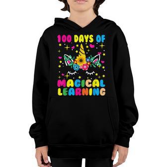 Happy 100 Days Of School Magical Learning Unicorn Face Gifts Youth Hoodie - Thegiftio UK